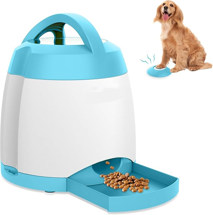 Dog Treat Puzzle Toy with Remote Button and Dual Power Modes for Indoor Outdoor Training
