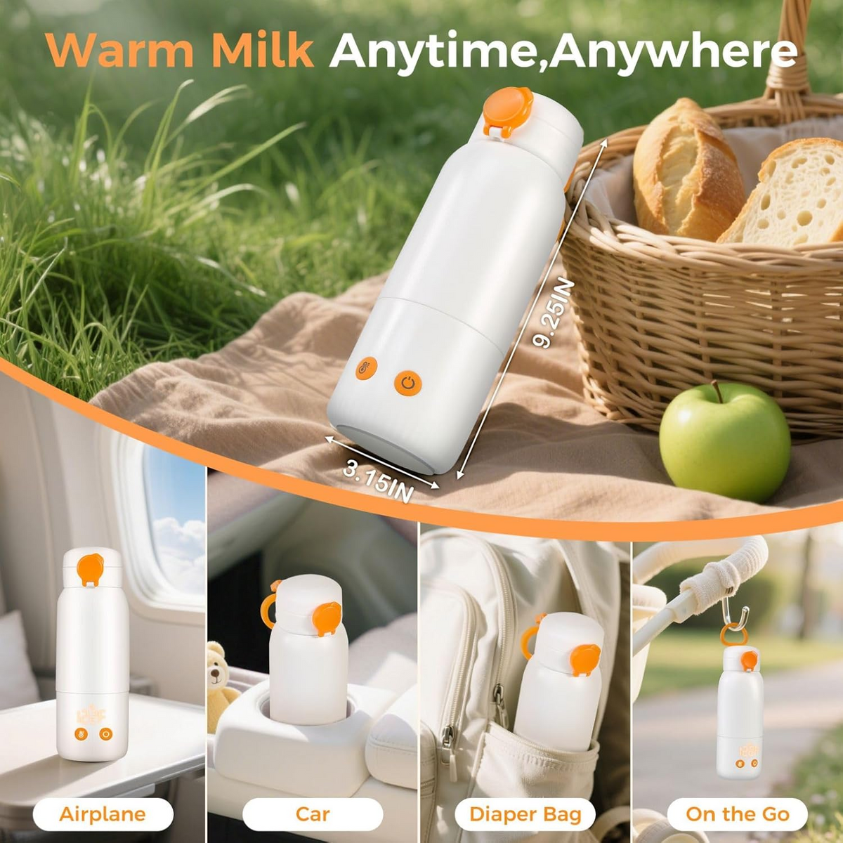 Car Bottle Warmer with Auto Shutoff and Extended Cord for 8oz Bottles