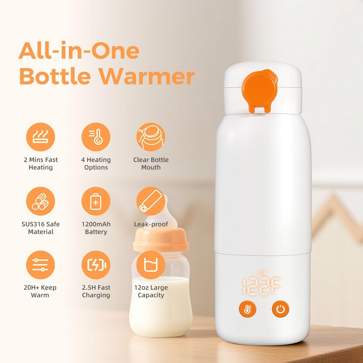 Car Bottle Warmer with Auto Shutoff and Extended Cord for 8oz Bottles