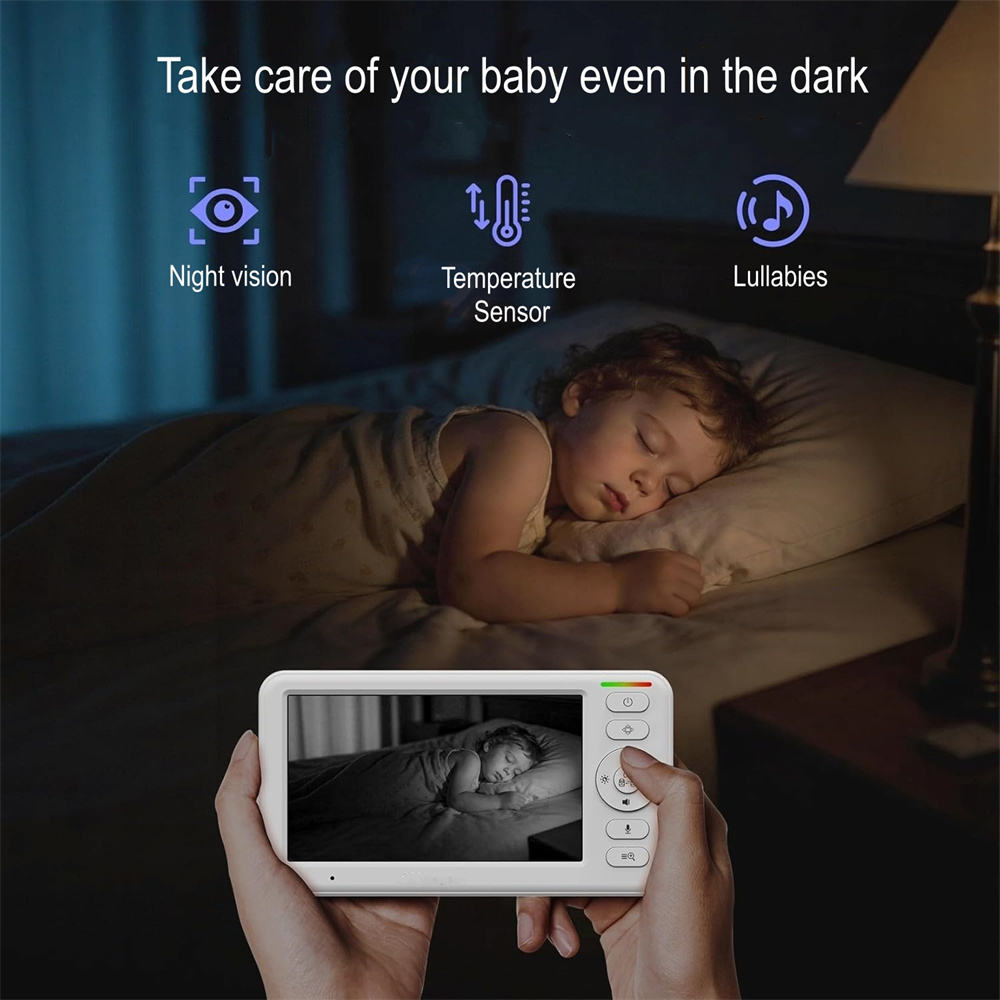 Wireless Baby Monitor with 5-Inch HD Display and Temperature Alerts, 1000ft Range