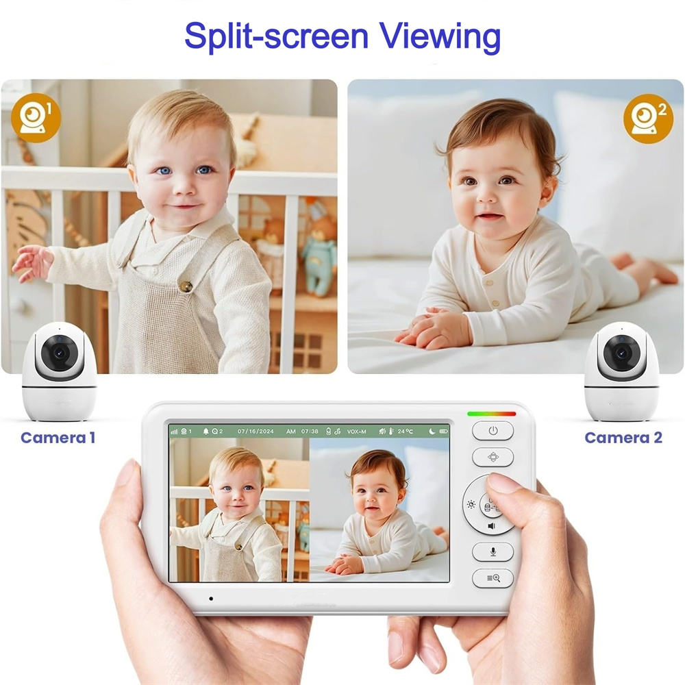 Wireless Baby Monitor with 5-Inch HD Display and Temperature Alerts, 1000ft Range