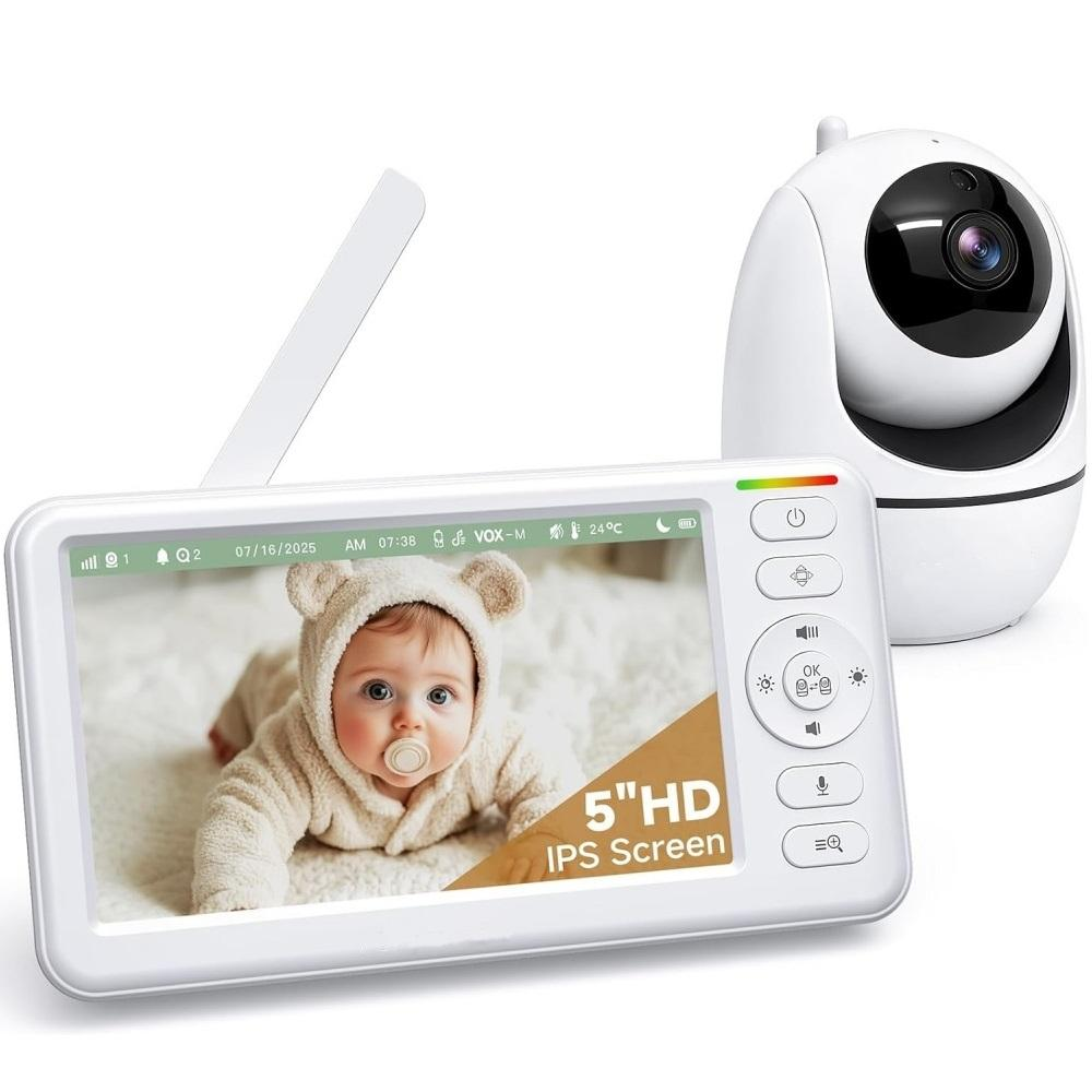 Wireless Baby Monitor with 5-Inch HD Display and Temperature Alerts, 1000ft Range