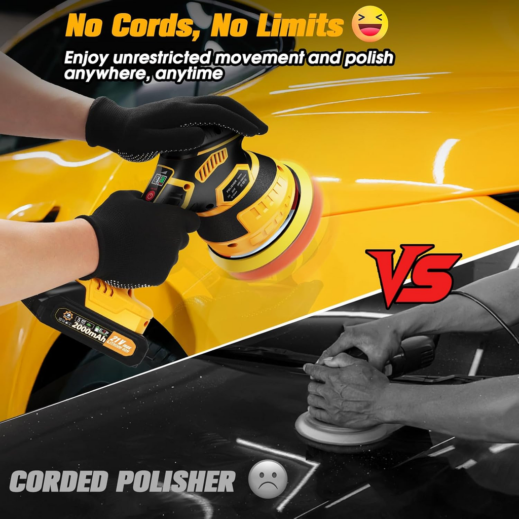 Orbital Car Paint Polisher with Rechargeable Battery and Variable Speed Control, Multiple Foam Pads