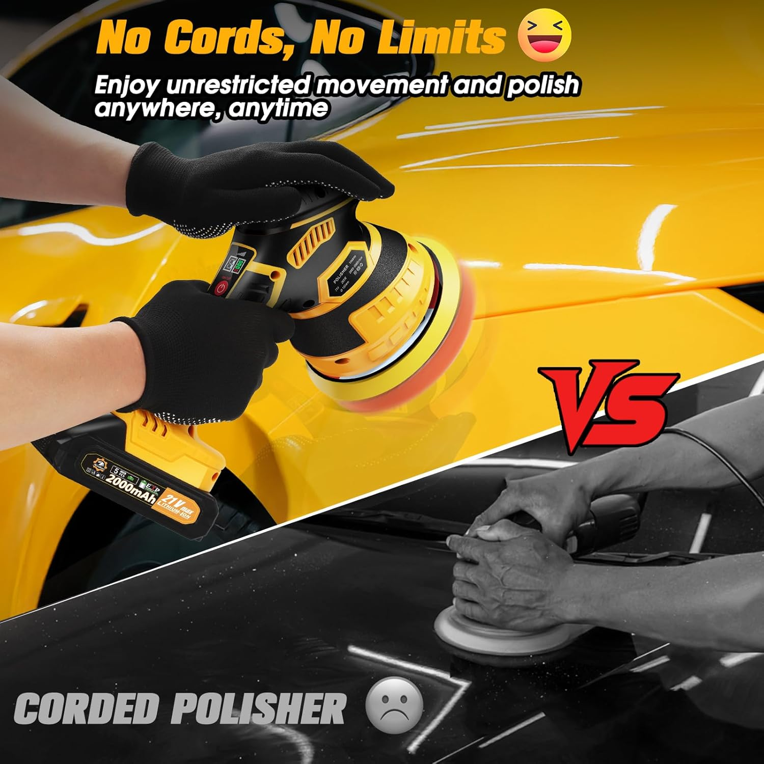 Orbital Car Paint Polisher with Rechargeable Battery and Variable Speed Control, Multiple Foam Pads