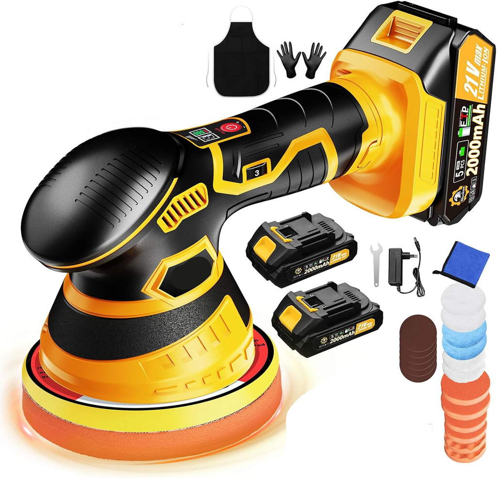 Orbital Car Paint Polisher with Rechargeable Battery and Variable Speed Control, Multiple Foam Pads