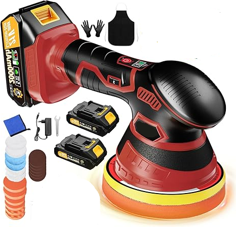 Orbital Car Paint Polisher with Rechargeable Battery and Variable Speed Control, Multiple Foam Pads