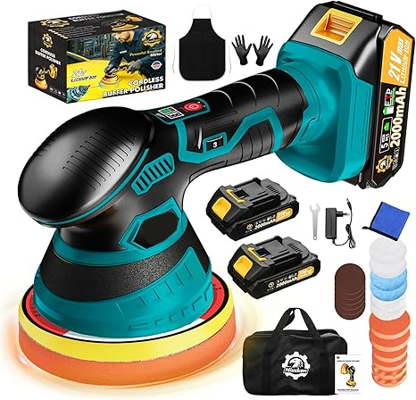 Orbital Car Paint Polisher with Rechargeable Battery and Variable Speed Control, Multiple Foam Pads