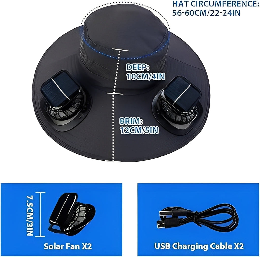 Sun Hat with Solar and USB Fans and Mesh Ventilation Panels