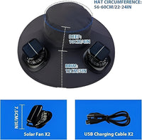 Sun Hat with Solar and USB Fans and Mesh Ventilation Panels