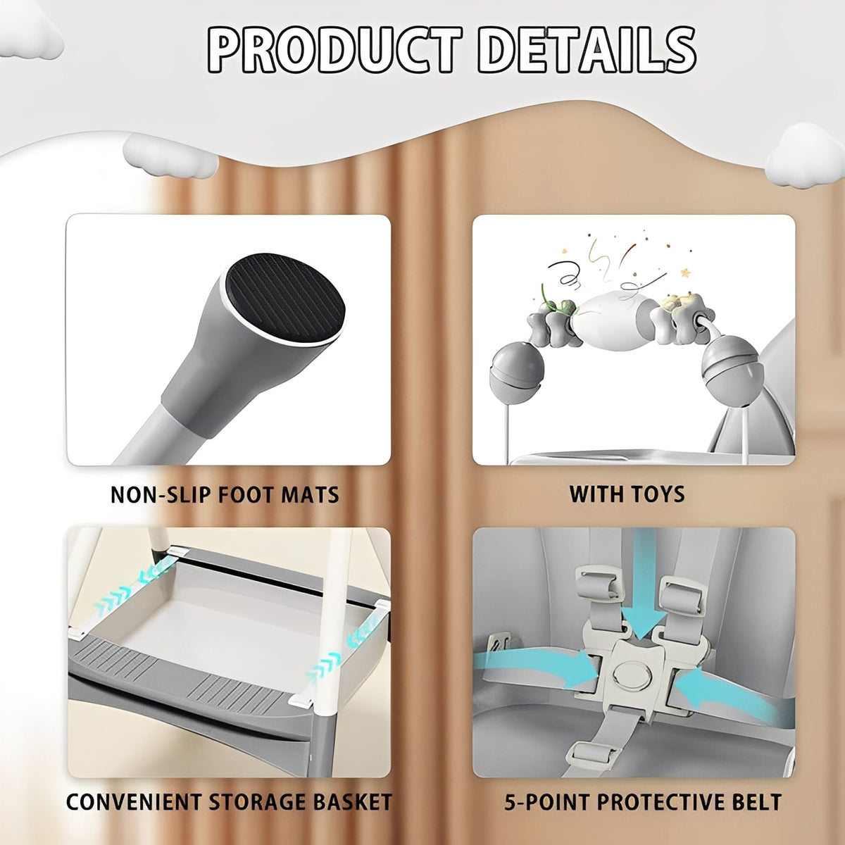 Foldable Baby Chair with Stainless Steel Frame