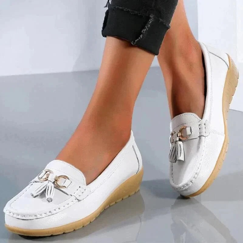 Leather Loafers with Insole Curve Design for Women