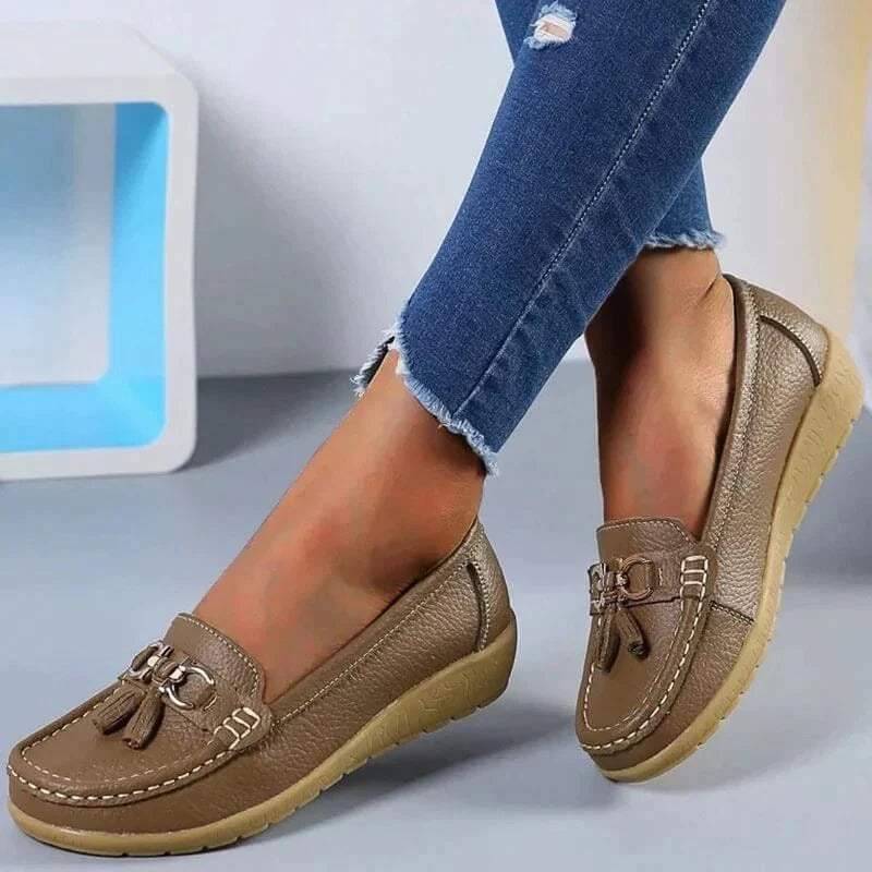 Leather Loafers with Insole Curve Design for Women