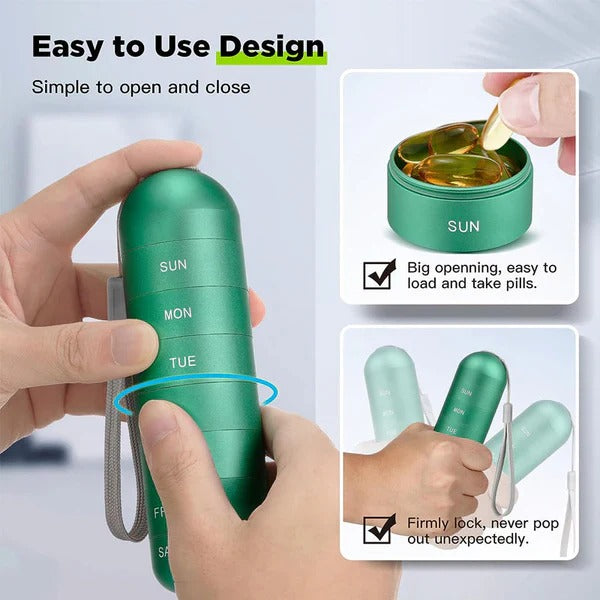 Travel Aluminum Pill Case with 7 Compartments