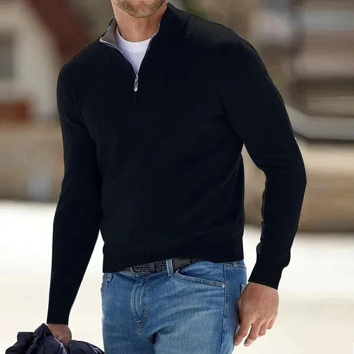 Cashmere Sweater for Men with Full Zip Closure and Long Sleeves