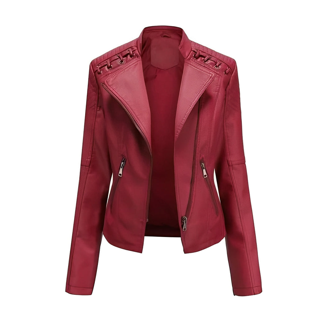 Womens Leather Jacket with Front Zipper