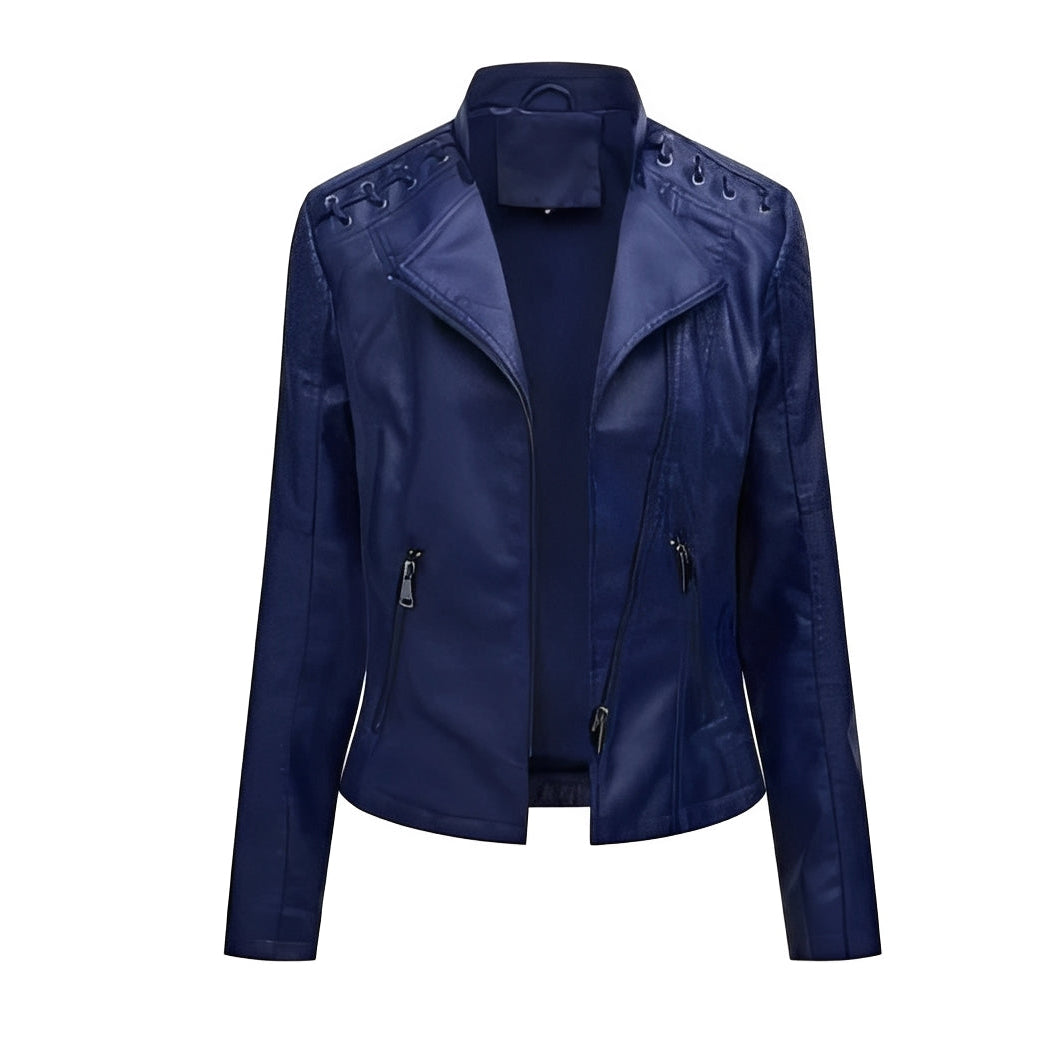 Womens Leather Jacket with Front Zipper