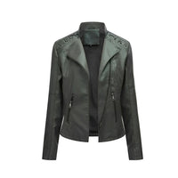 Womens Leather Jacket with Front Zipper