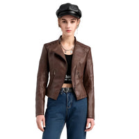 Womens Leather Jacket with Front Zipper
