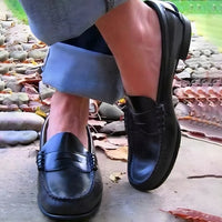 PU Leather Womens Slip On Loafers with Vintage Style Low Heel