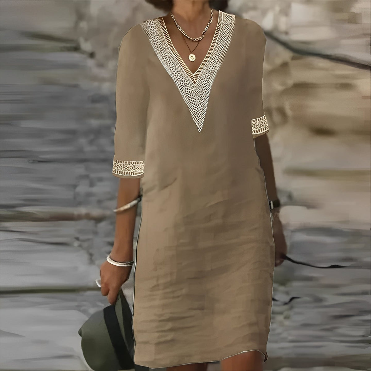 Womens Linen Summer Dress with Solid Color Design