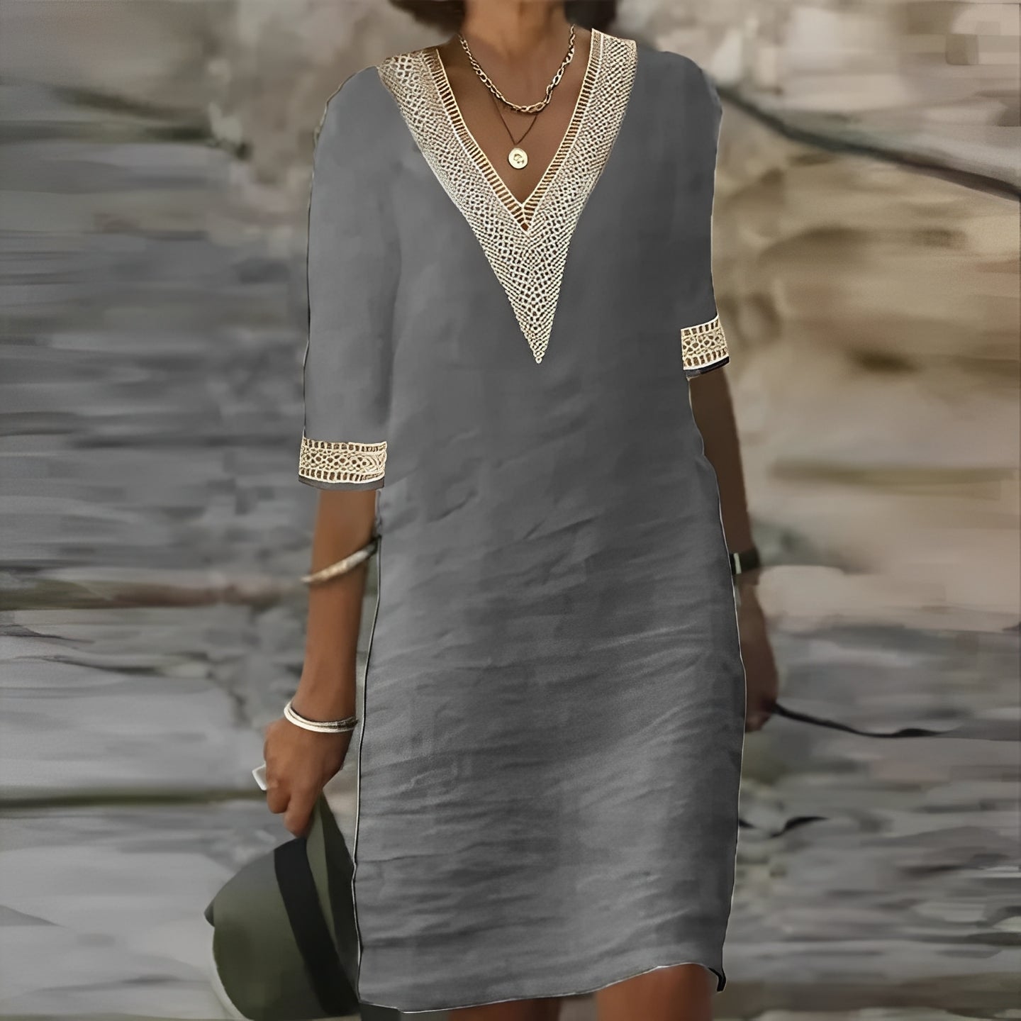Womens Linen Summer Dress with Solid Color Design
