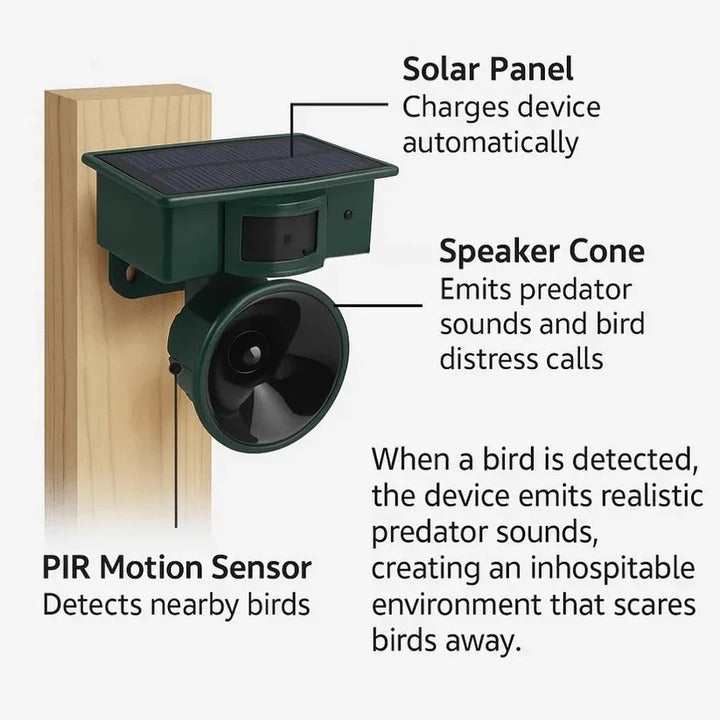 Solar Powered Bird Deterrent Device with PIR Motion Sensor