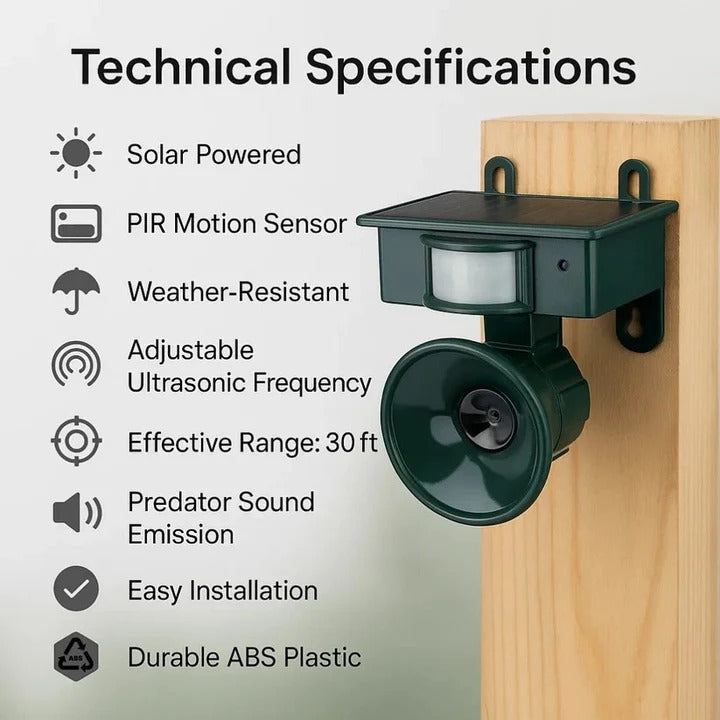 Solar Powered Bird Deterrent Device with PIR Motion Sensor