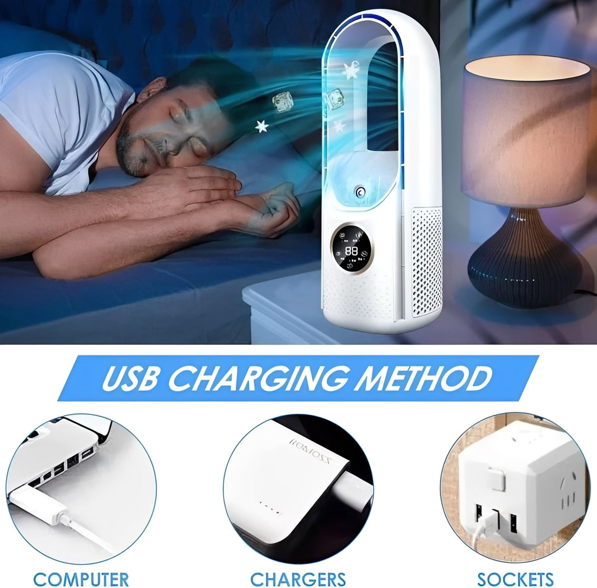 Portable Evaporative Air Cooler with Blade Free Design