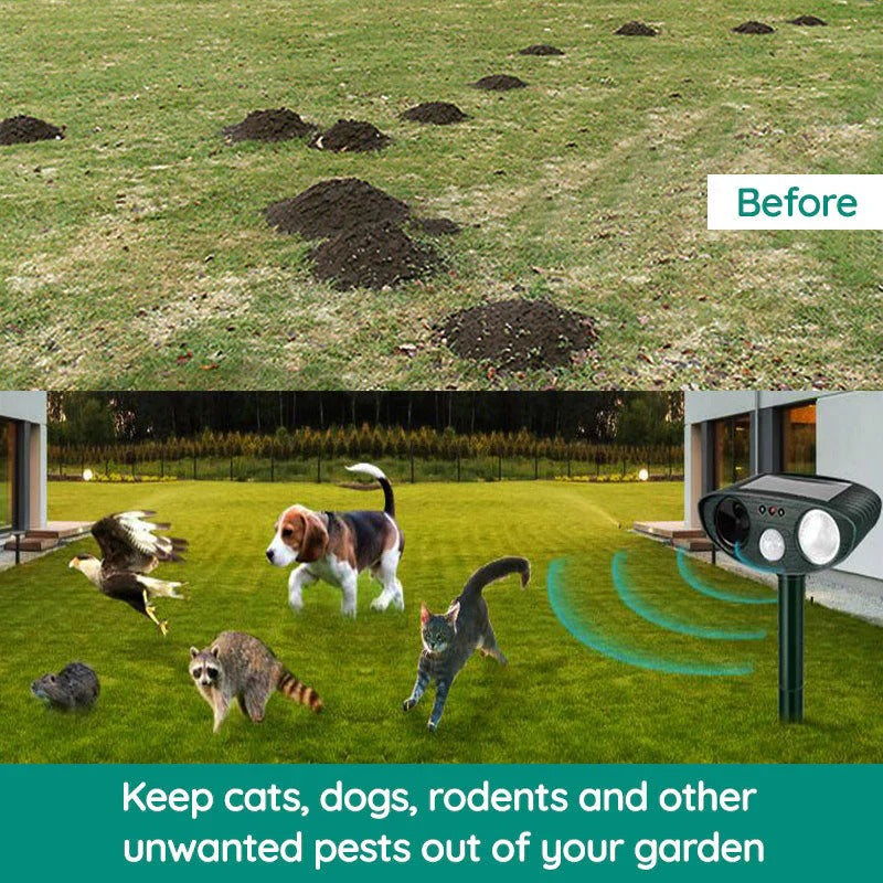 Solar Powered Ultrasonic Armadillo Deterrent Device with Motion Sensor