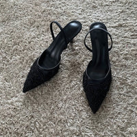 Women Sandals with Embroidered Mesh Upper and Slingback Closure for Formal Events
