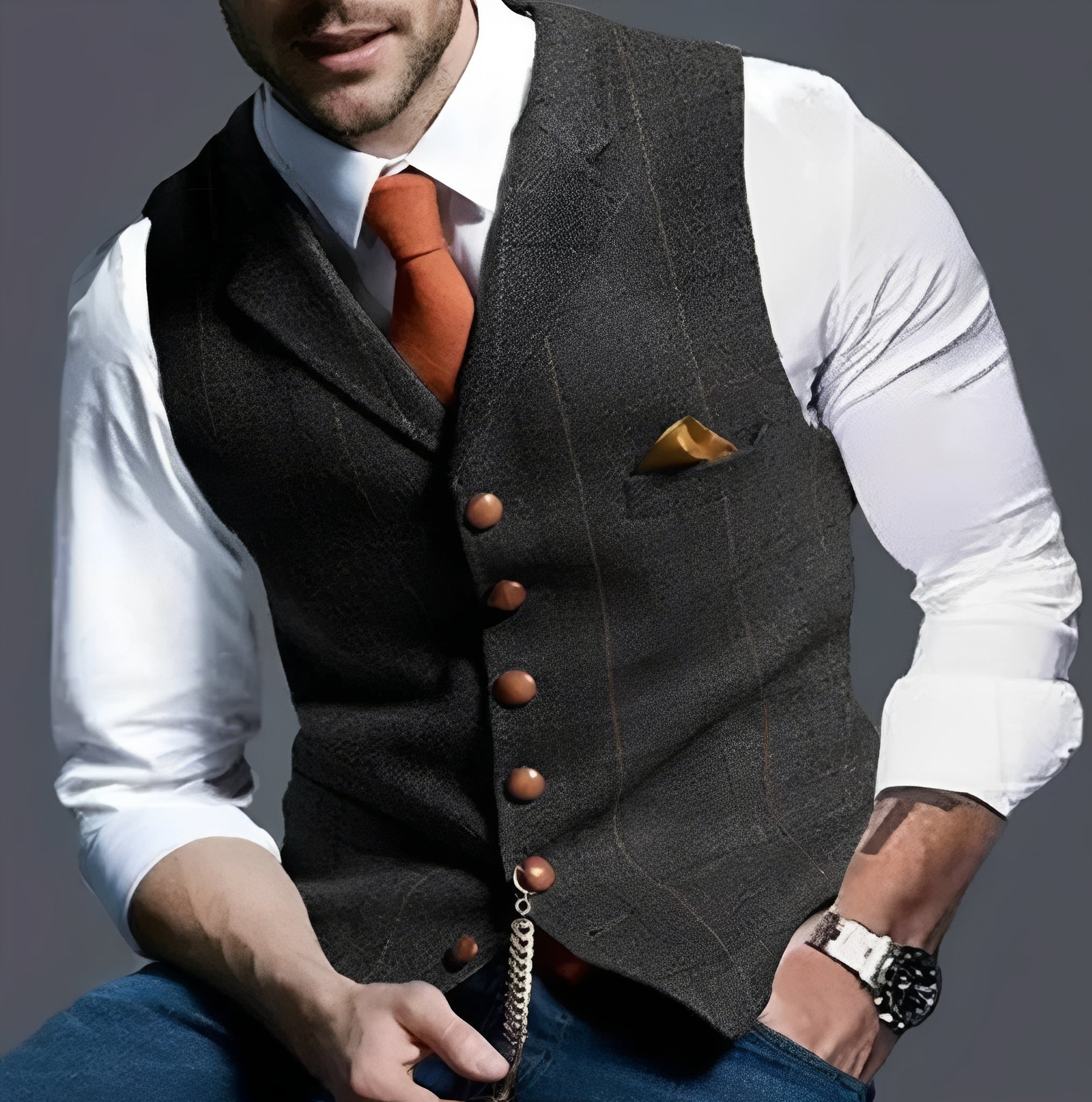 Waistcoat and Vintage Vest with Structured Cut