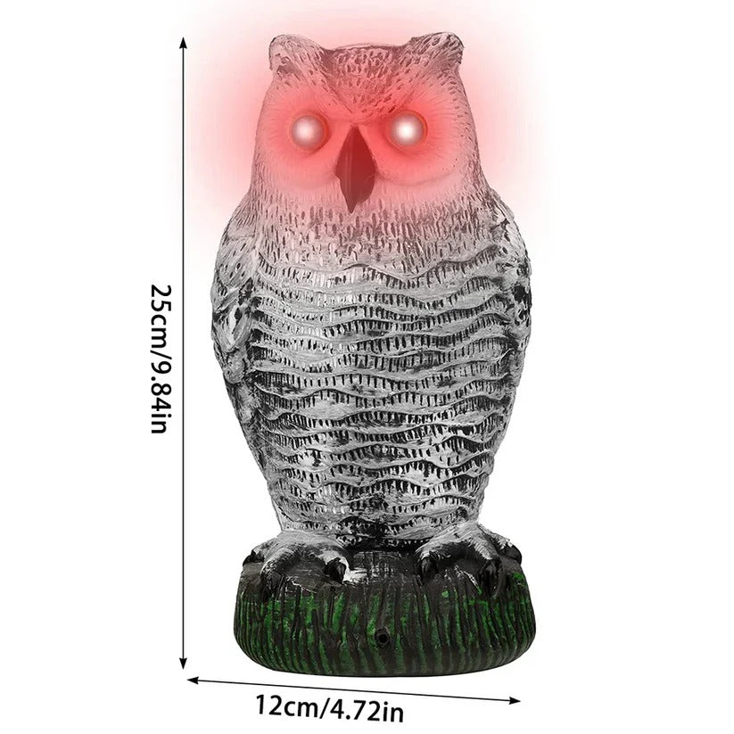 Owl Shaped Bird Deterrent Statue with Rotating Head and Light Features