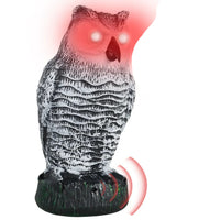 Owl Shaped Bird Deterrent Statue with Rotating Head and Light Features