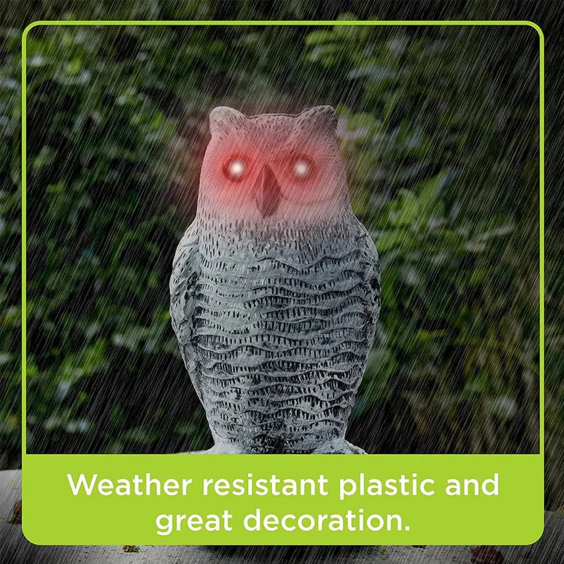 Owl Shaped Bird Deterrent Statue with Rotating Head and Light Features