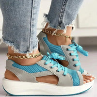 Lace Up Platform Sandals with Memory Foam Footbed and Cutout Style