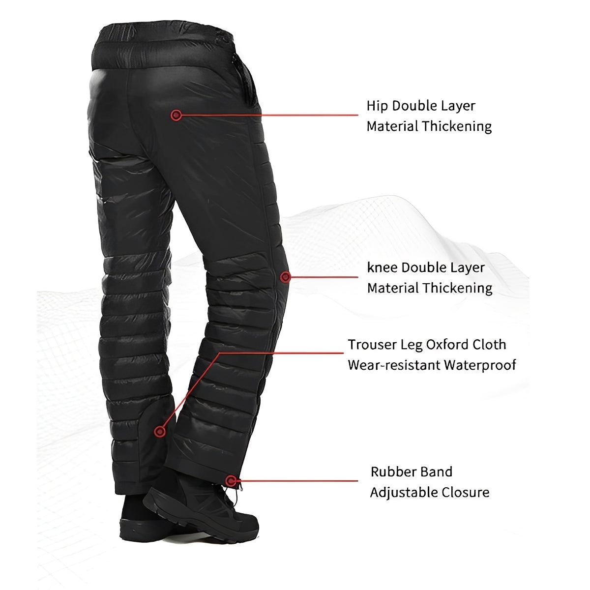 Thermal Goose Down Pants with Zipper for Outdoor Winter Activities