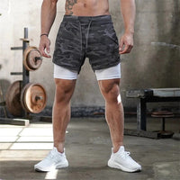 2 in 1 Camo Athletic Shorts with Inner Compression Layer for Men