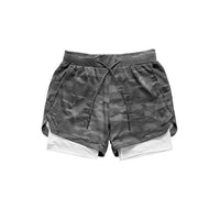 2 in 1 Camo Athletic Shorts with Inner Compression Layer for Men