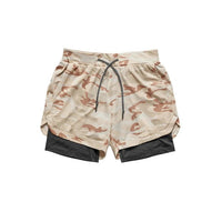 2 in 1 Camo Athletic Shorts with Inner Compression Layer for Men