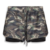 2 in 1 Camo Athletic Shorts with Inner Compression Layer for Men