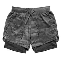2 in 1 Camo Athletic Shorts with Inner Compression Layer for Men