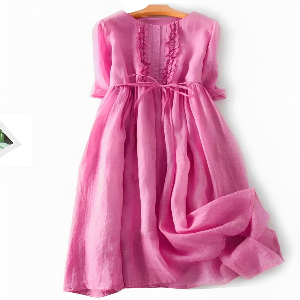 Cotton Linen Dress with Ruffle Detail for Women