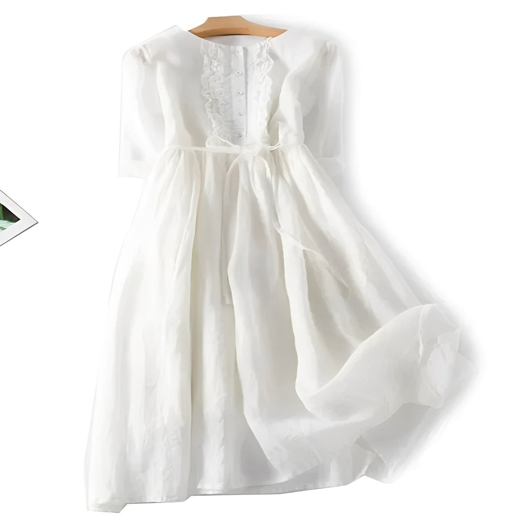 Cotton Linen Dress with Ruffle Detail for Women