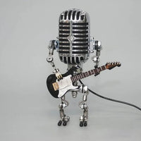 Vintage Robot Lamp with Metal Microphone and Guitar