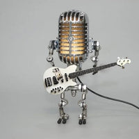 Vintage Robot Lamp with Metal Microphone and Guitar