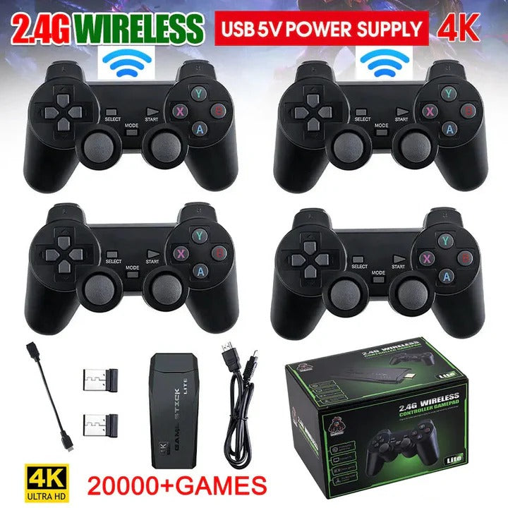 HDMI Game Console Stick with 64GB Storage and 2 Wireless Controllers