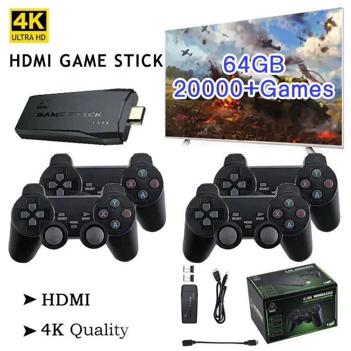 HDMI Game Console Stick with 64GB Storage and 2 Wireless Controllers