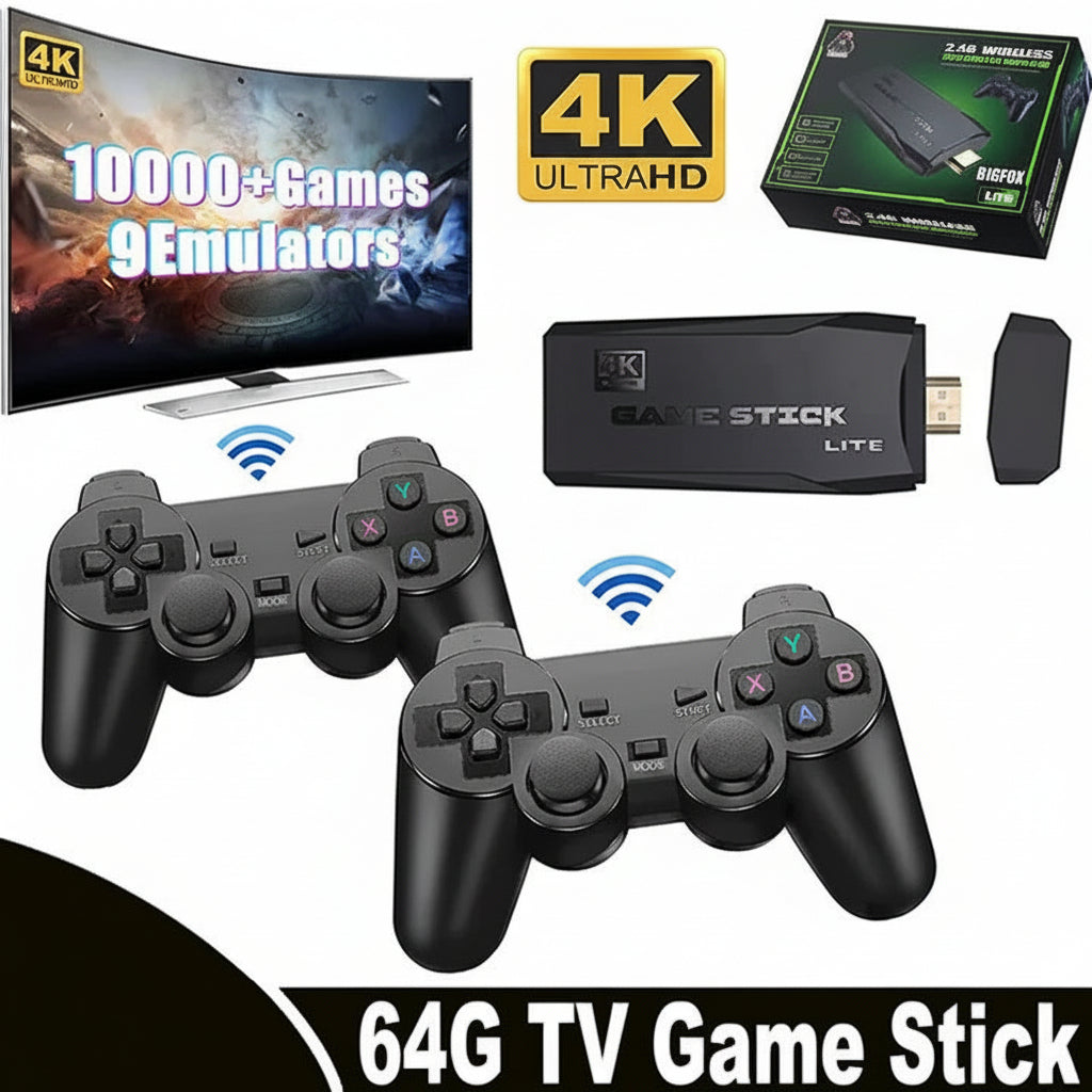 HDMI Game Console Stick with 64GB Storage and 2 Wireless Controllers