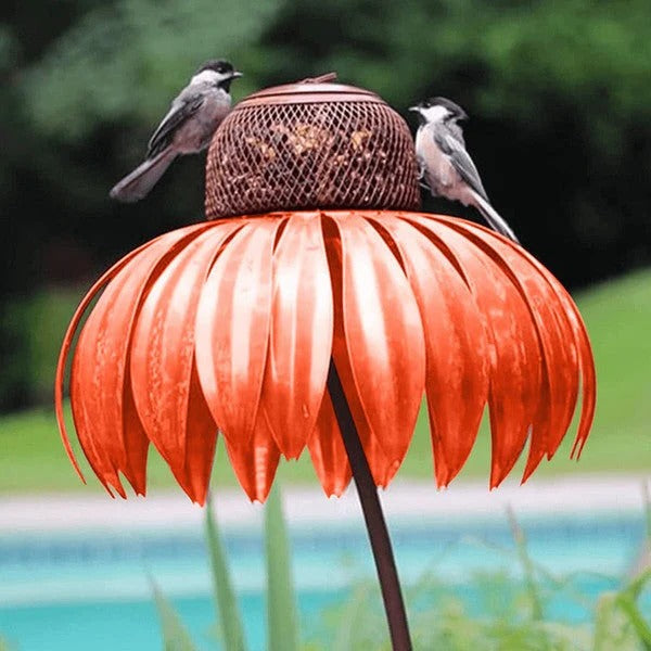 Metal Bird Feeder with Coneflower Design for Garden