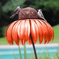 Metal Bird Feeder with Coneflower Design for Garden